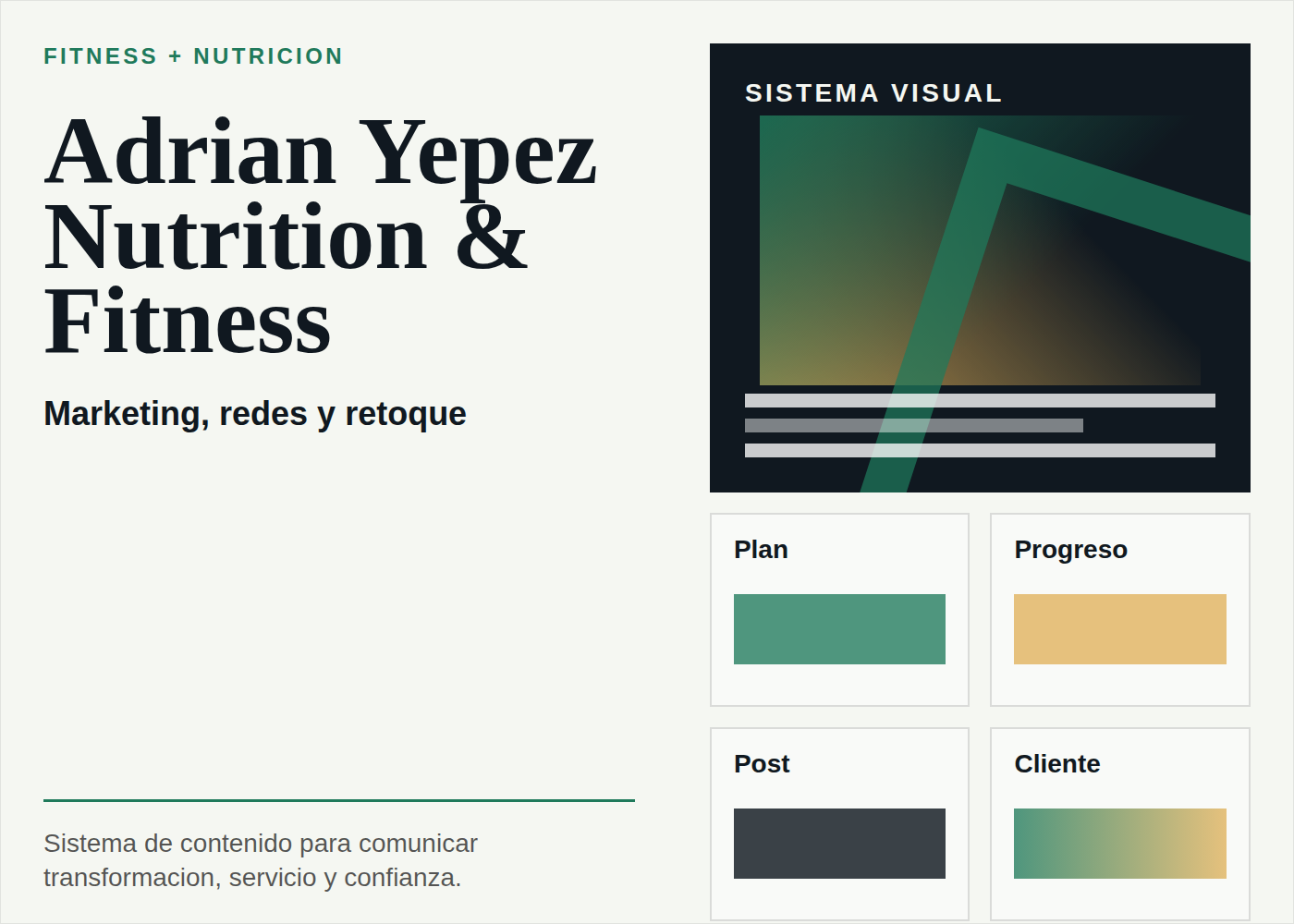 Visual generado de referencia para Adrian Yepez Nutrition & Fitness, marketing y redes