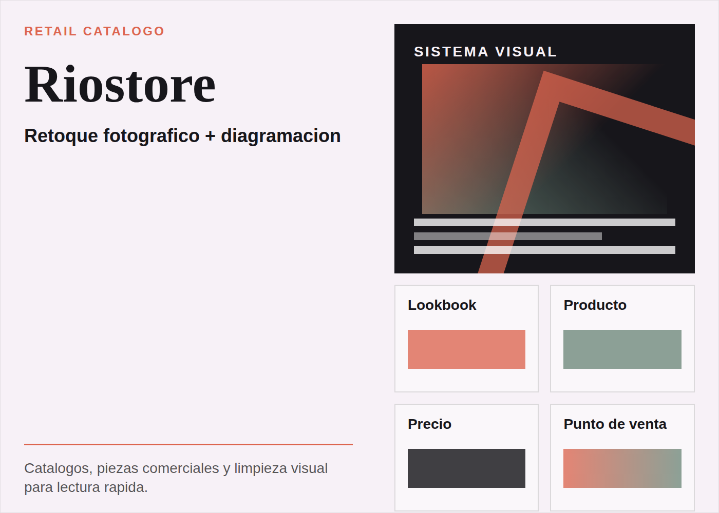 Visual generado de referencia para Riostore, catálogo retail y piezas comerciales